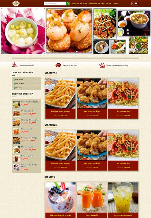 Mẫu giao diện website thực phẩm, đồ ăn đẹp chuẩn SEO giá rẻ